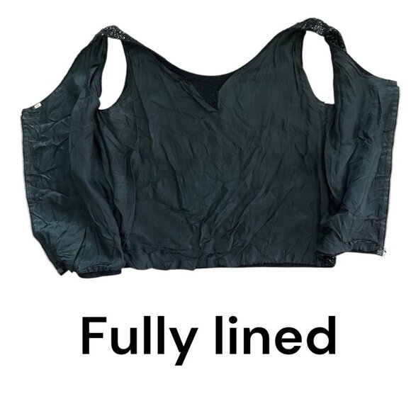 Vintage Black Sequin Beaded Sleeveless Top W/ Floral Design & Full-Back Zipper - Picture 6 of 10